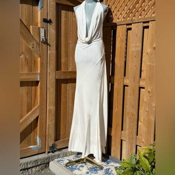 🆕 RAT & BOA 🧿 NWOT Winona White Slinky Cowl Neck Jersey Gown, Sz M - Picture 10 of 16